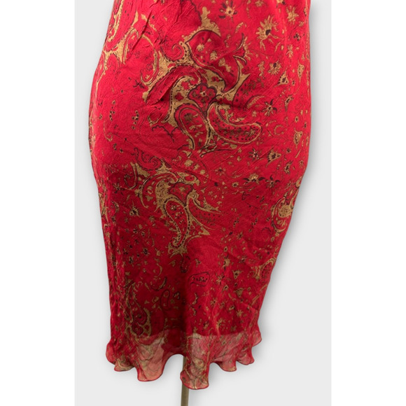 Vintage 90's Y2k B. Darlin Red Floral Paisley Sleeveless Midi Dress Read Size - Picture 5 of 16